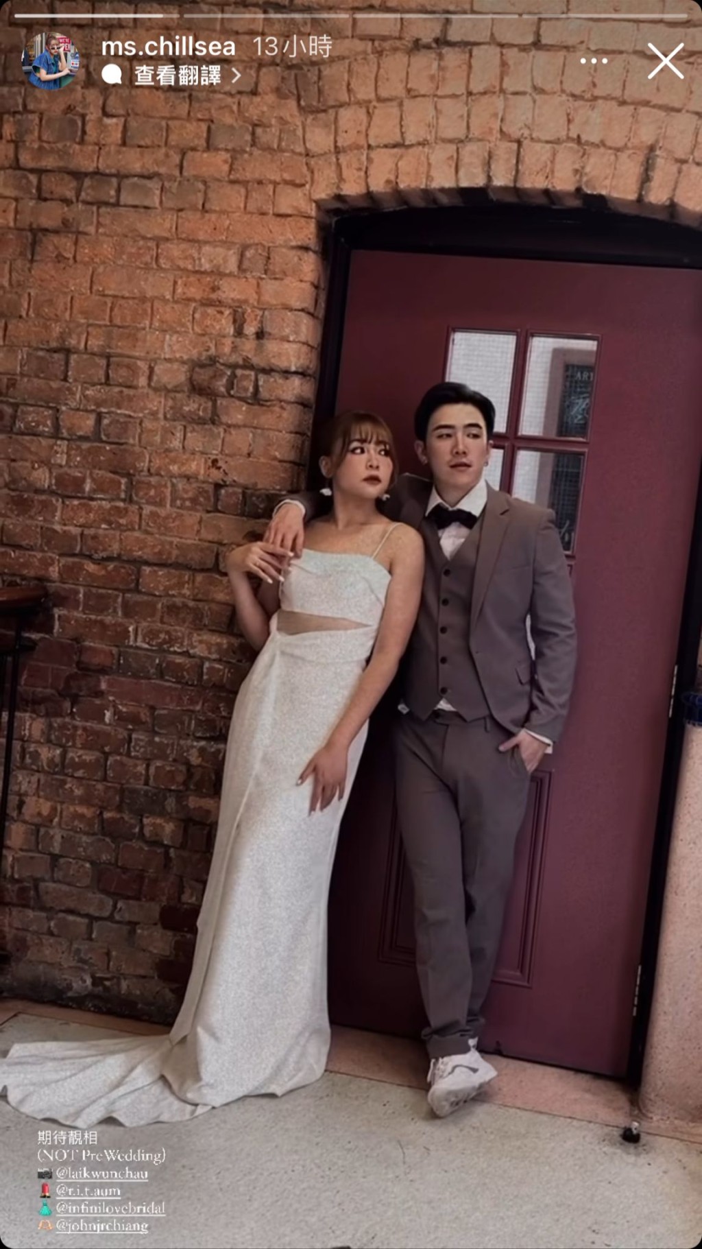 姜卓文女友CC昨晚（16日）於IG Story公開婚照拍攝花絮！