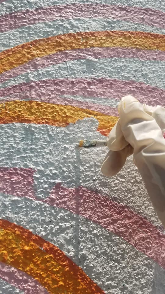 壁畫現時已被還原，簽名亦已被塗走。FB社群「錦田壁畫村」圖片