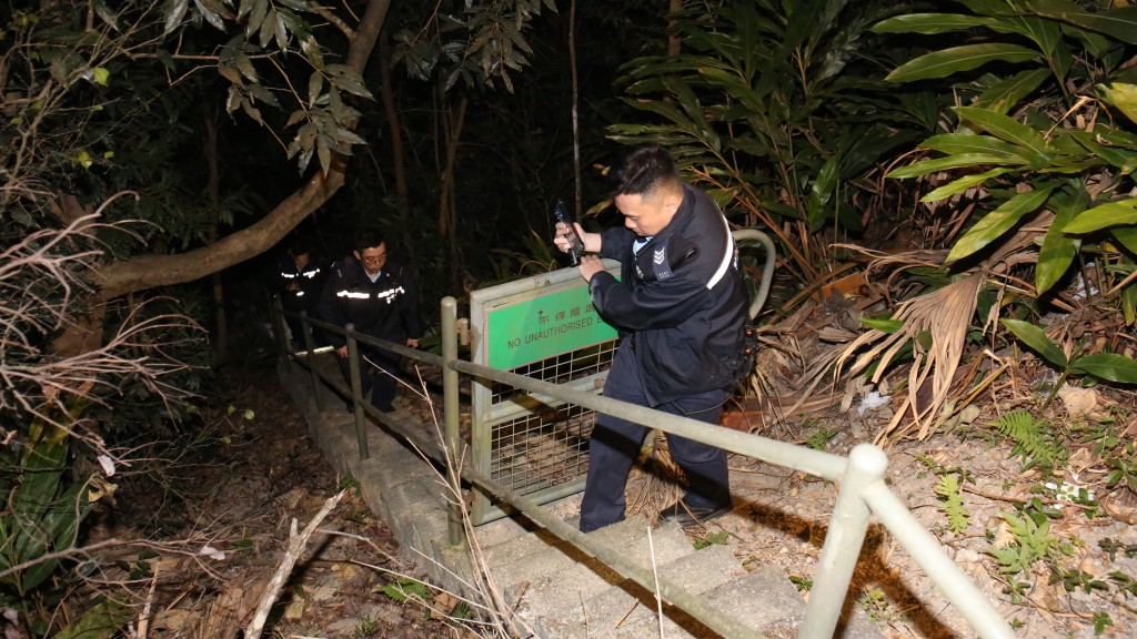 男賊人往斜坡方向逃去，警員在落山坡搜索。