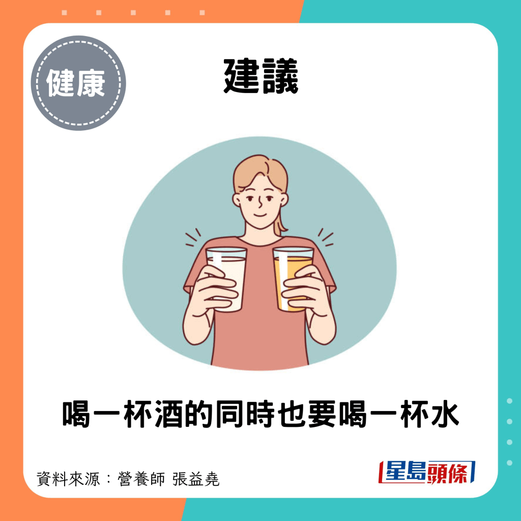 建议：喝一杯酒的同时也要喝一杯水