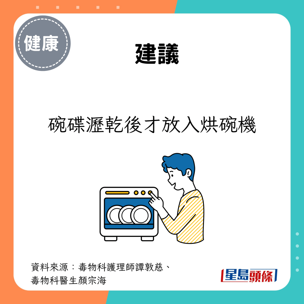 碗碟瀝乾後才放入烘碗機