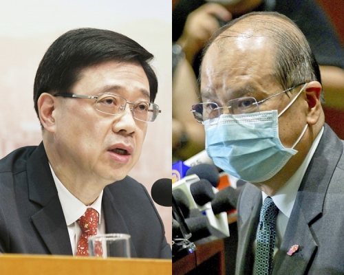 張建宗(右)聯同李家超(左)與美國駐港總領事史墨客會面。資料圖片