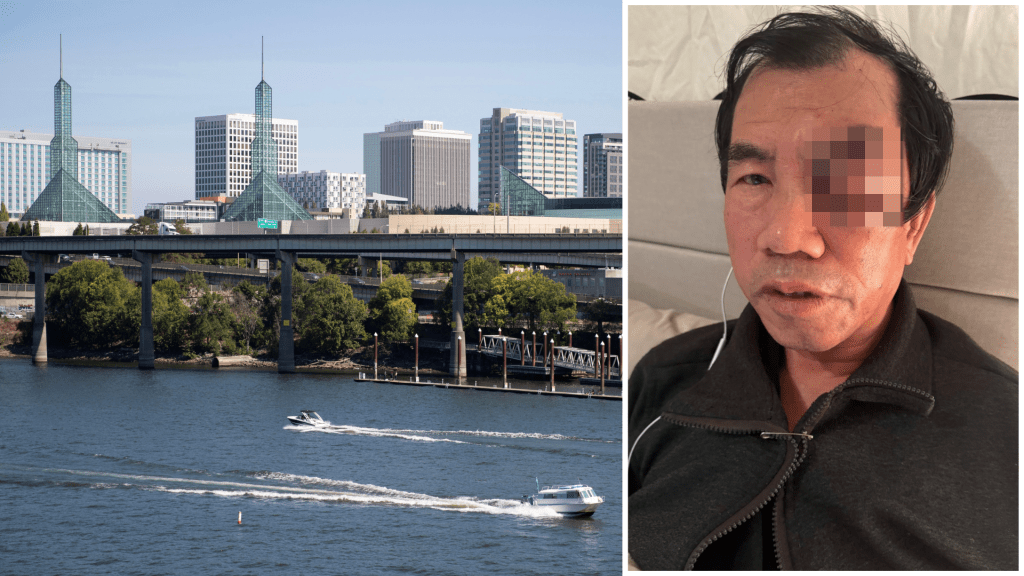 華裔老翁梁新民在波特蘭獨自釣魚時,被打至手臂骨折、臉部瘀腫。