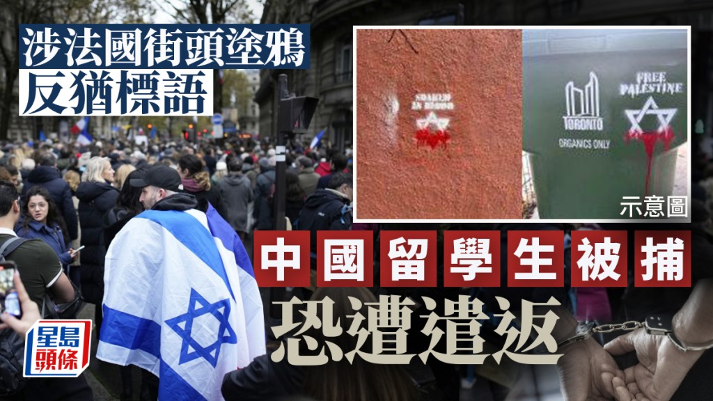 以巴衝突｜中國留學生疑在法國塗鴉譴責以色列被拘捕 或面臨被遣返