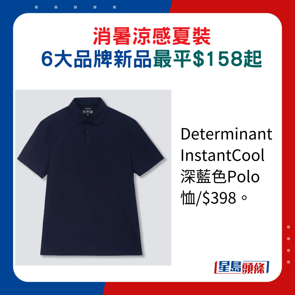 Determinant InstantCool深藍色Polo恤/$398。
