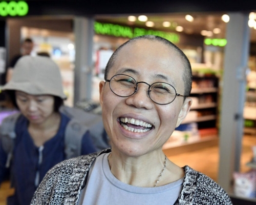 劉霞於美國研討會感謝多年來為劉曉波和她付出努力的人。(資料圖片)