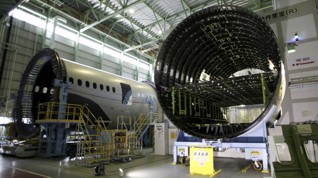 川崎重工名古工廠生產大量波音787客機部件。 路透社