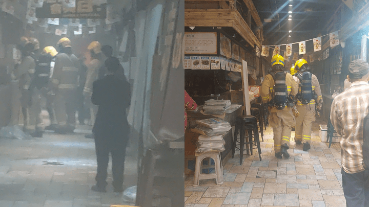 青衣長發邨點心店冒煙，消防到場調查。FB 青衣街坊吹水會圖片
