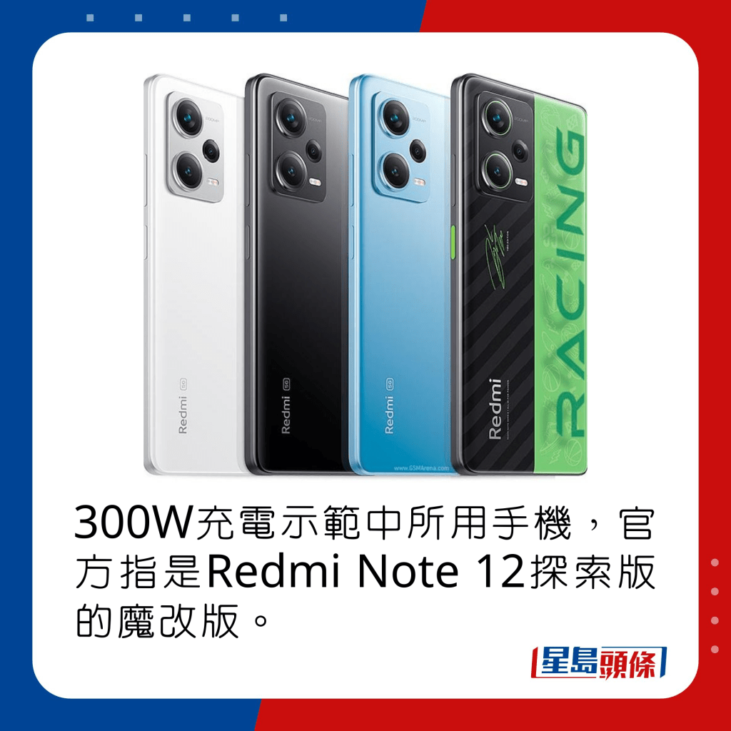 300W充電示範中所用手機，官方指是Redmi Note 12探索版的魔改版。