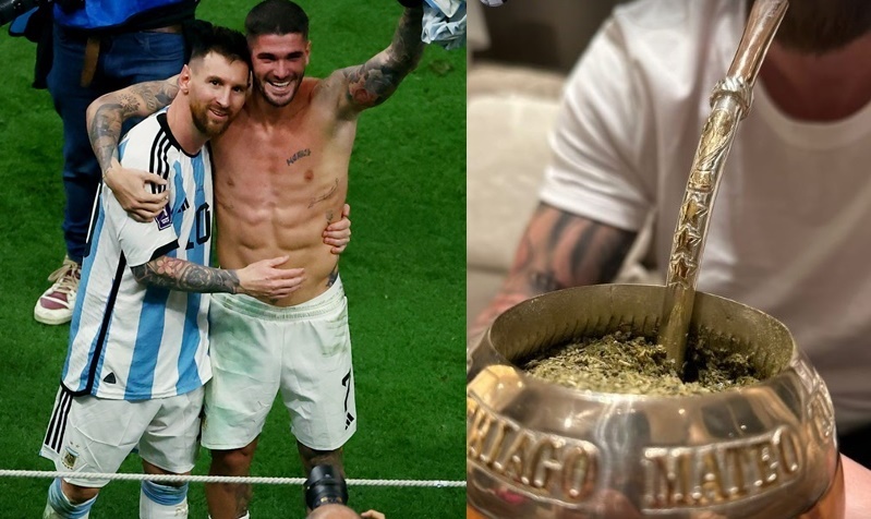 美斯特製世盃三星飲管歎馬黛茶，迪保羅(左圖右)是美斯的茶腳。網上圖片