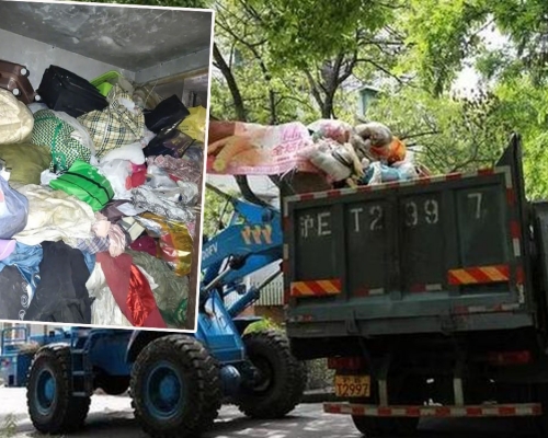 上海女擁多套房產卻堆滿垃圾發臭，法院強制清出裝滿15車。網圖