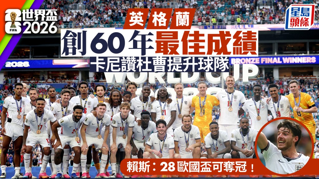 世界盃2026│英格蘭創60年最佳成績將帥和解 卡尼讚杜曹提升球隊 賴斯：28歐國盃可奪冠﹗