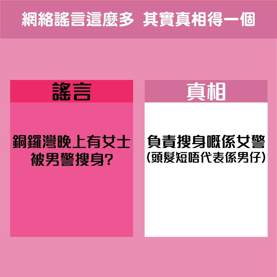警方澄清由女警為女子搜身。警方圖片