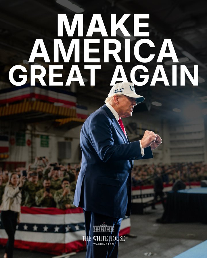 白宫发布的特朗普照片，配上「让美国再次伟大」的斗大标语。X@WhiteHouse