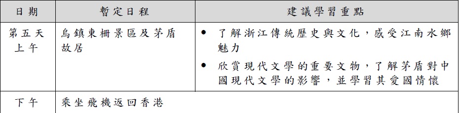 浙江文化保育及创新科技内地考察团，第5天行程。  教育局文件截图