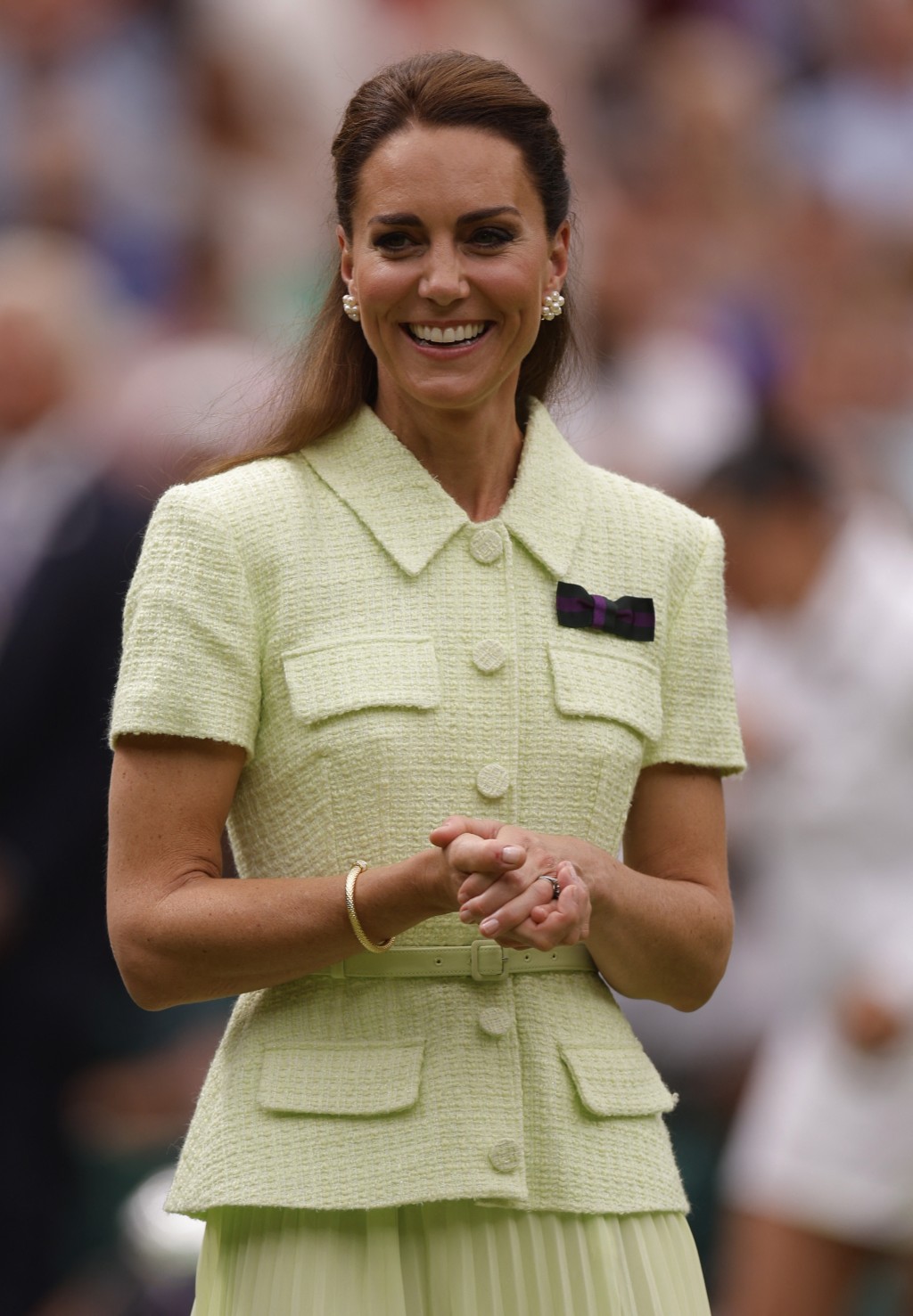 溫網女單決賽，英國凱特皇妃以一襲嫩綠色的Self-Potrait洋裝現身觀戰並頒獎。路透社