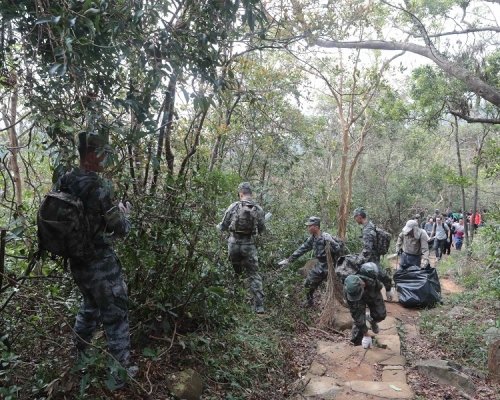 駐港解放軍早前以公益性質到郊野公園清理塌樹斷枝。資料圖片