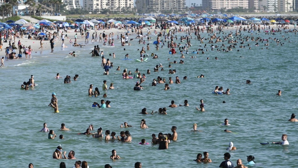 佛州清水海滩夏季人山人海。 法新社 佛州清水海滩夏季人山人海。 法新社