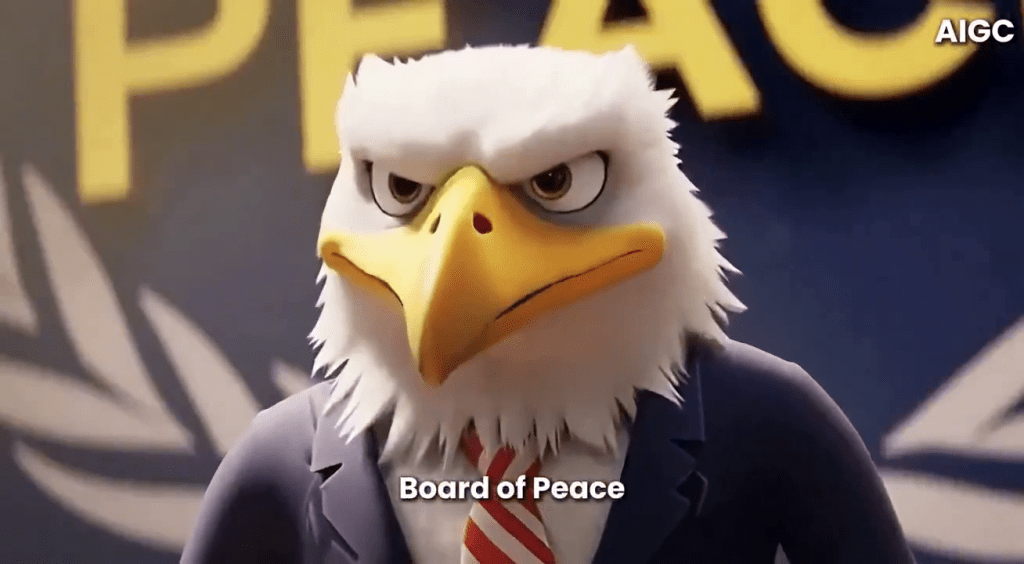 新華社發布14秒影音動畫，諷美國破壞和平。