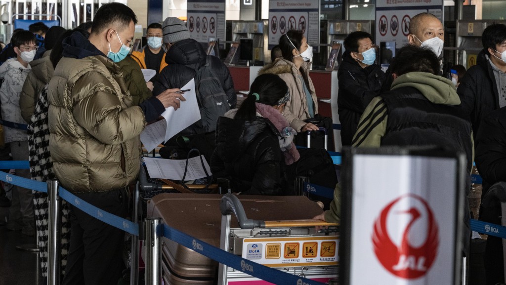 中国旅客在北京首都机场办理登机手续前往日本。 中新社