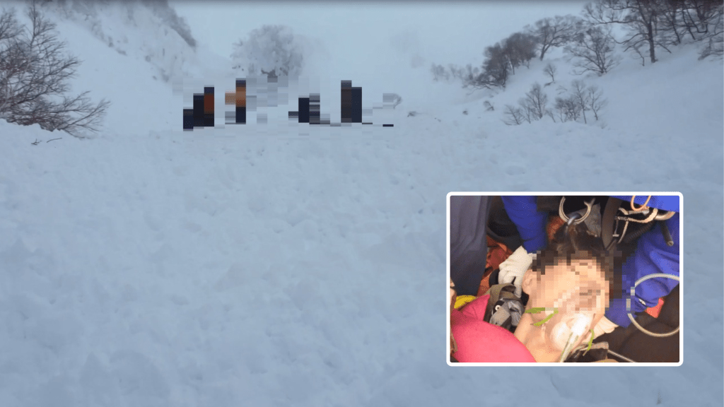 台灣登山團在北海道遭遇雪崩，1人被埋獲救送院。 北海道警察地域情報發信室