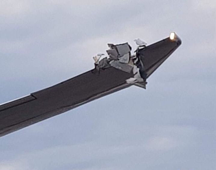 國泰航空客機撞到燈柱。網上圖片