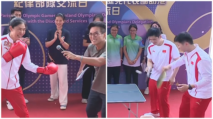 巴黎奧運國家隊代表團的其中22名奧運健兒代表,今早雲集百勝角消防及救護學院出席「巴黎2024奧運會內地奧運健兒訪港-紀律部隊交流日」。