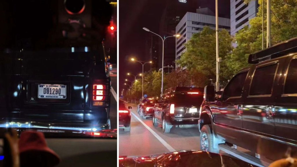 網民拍攝到美國特勤車在北京街頭駛過。微博@飛揚軍事鐵背心