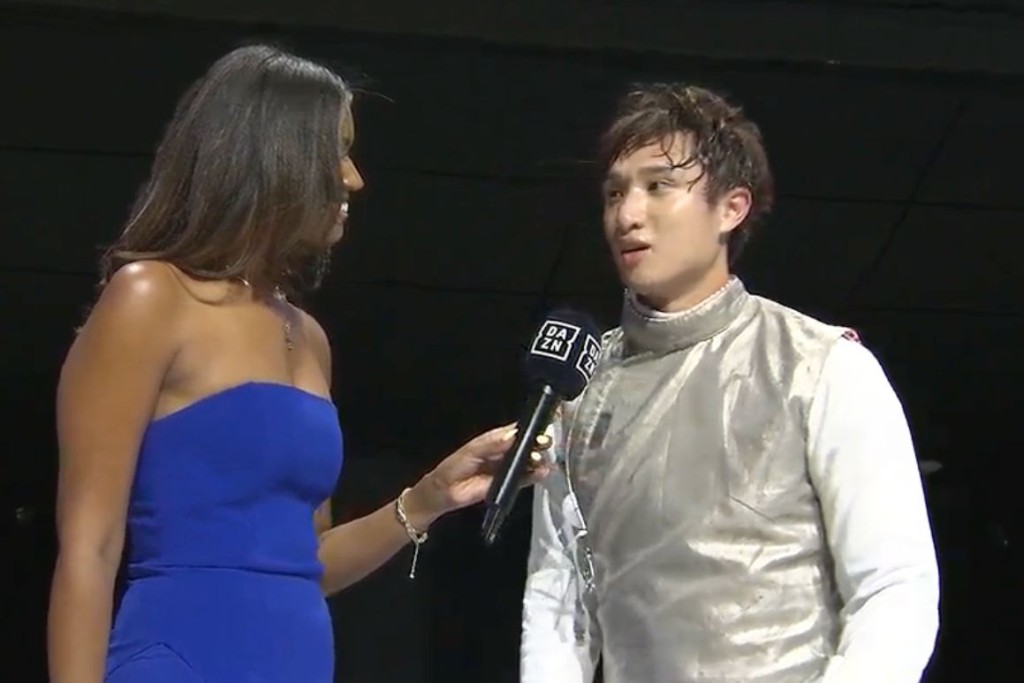 Ryan守尾，贏了比賽後即場接受司儀訪問。直播截圖