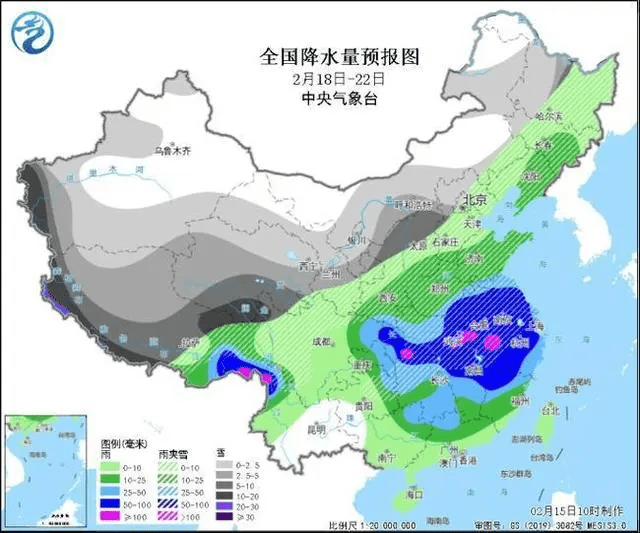 18-22日中國大陸降雨預報。