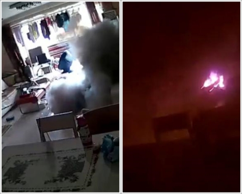 電動滑板車冒煙至爆炸，整個過程約19秒。 影片截圖