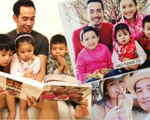 陳茵媺為家人製作了「2018年度家庭相簿」，陳豪則與仔女們欣賞。陳茵媺ig