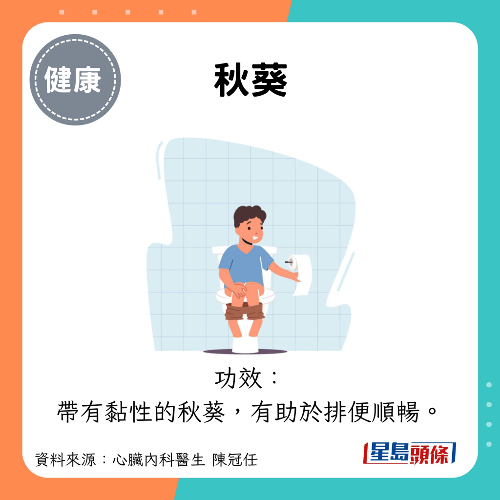 秋葵：功效： 帶有黏性的秋葵，有助於排便順暢。