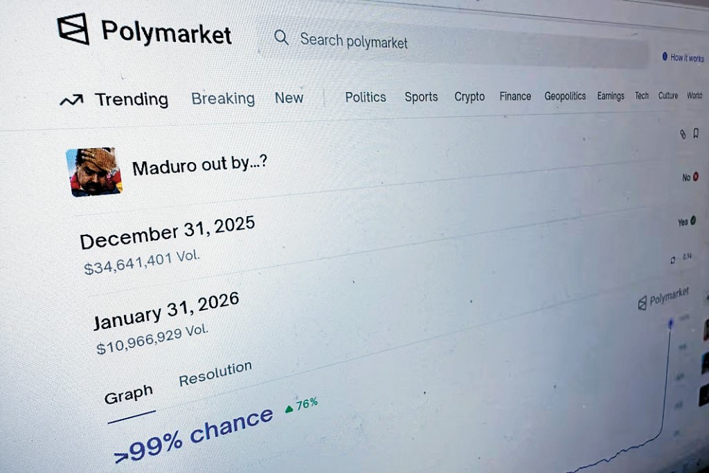 委内瑞拉前总统马杜罗被美国跨境逮捕前，Polymarket出现相关赌盘。