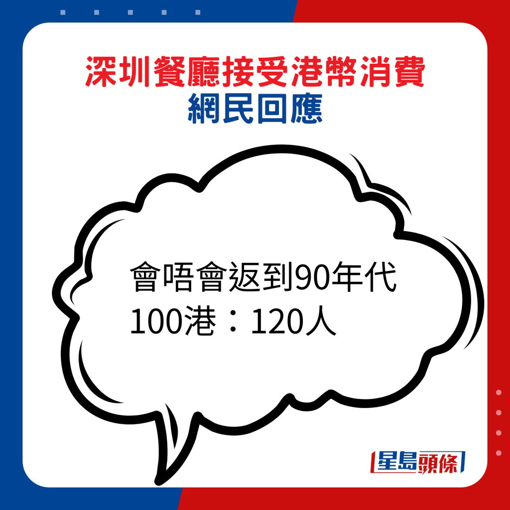 网民回应：会唔会返到90年代 100港：120人