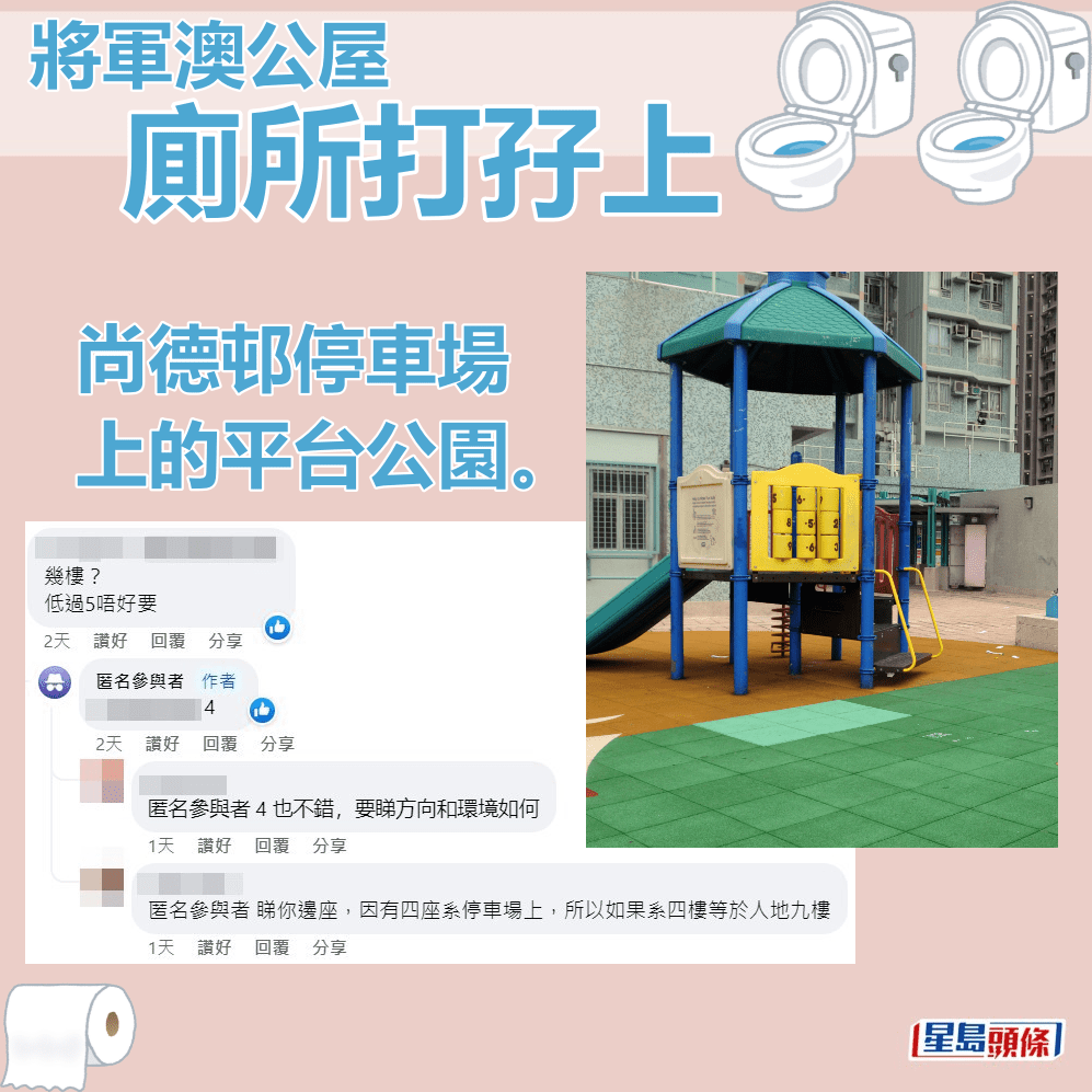 尚德邨停車場上的平台公園。fb「公屋討論區 - 香港facebook群組」截圖及資料圖片