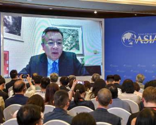 李波今年4月在博鰲亞洲論壇年會上透過視頻發言。新華社資料圖片