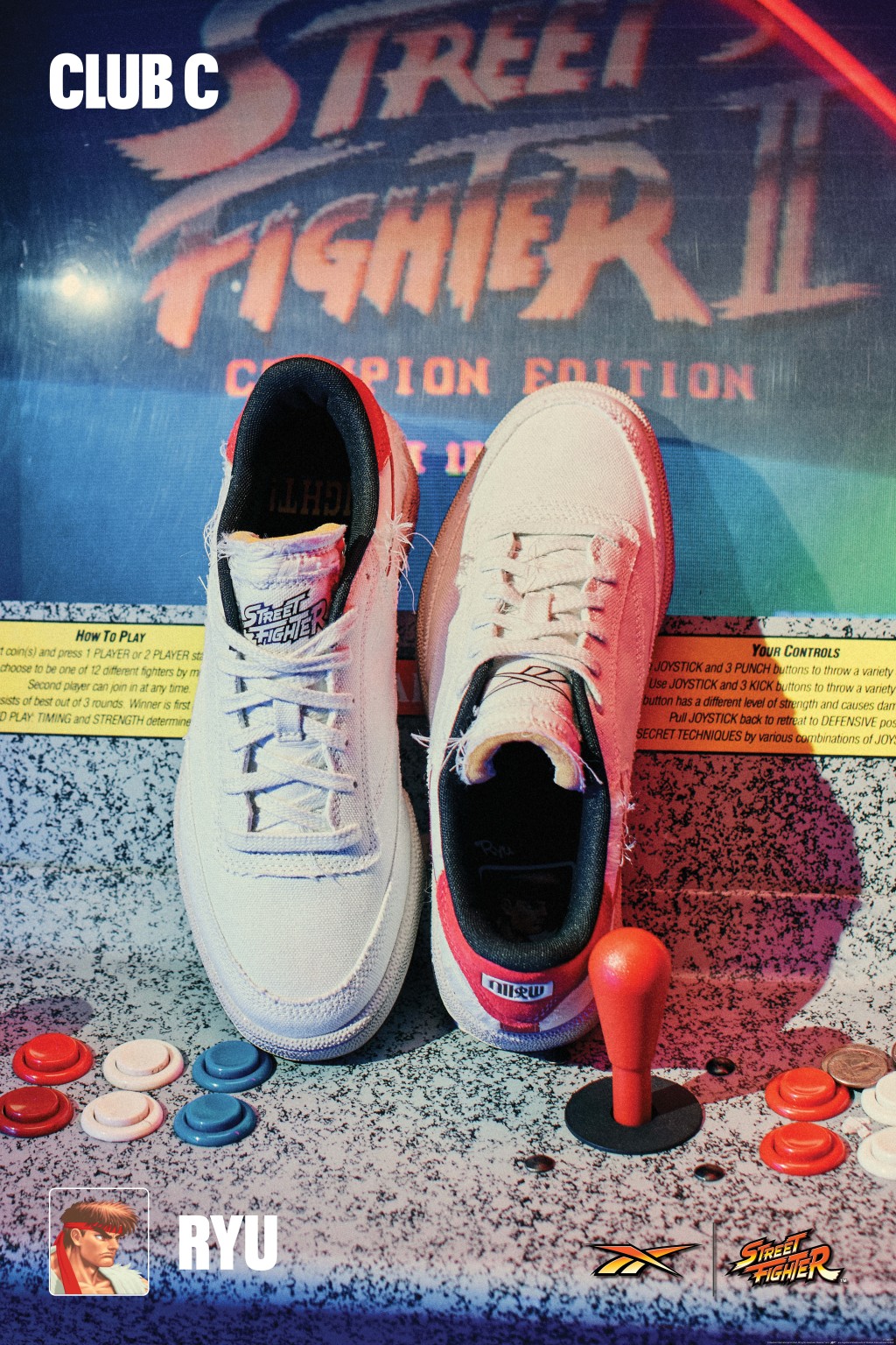 Reebok x Street Fighter Club C 85波鞋/$799，取材自街霸角色的日本武道家隆（Ryu）。