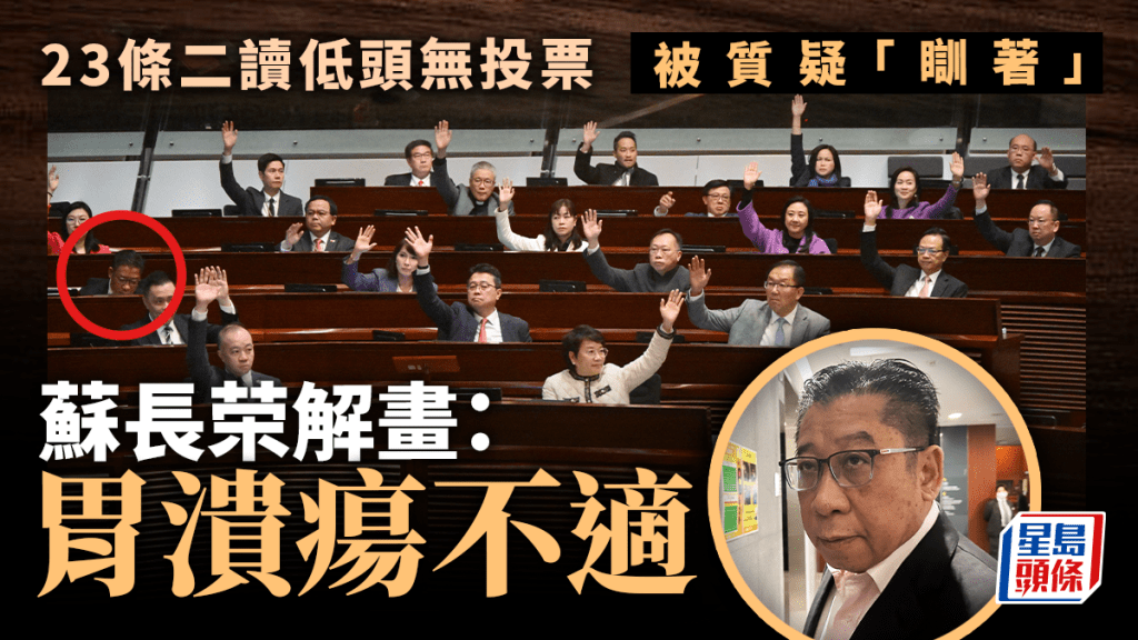 23條立法︱二讀通過低頭冇投票被質疑「瞓著」 蘇長荣:因胃潰瘍身體不適