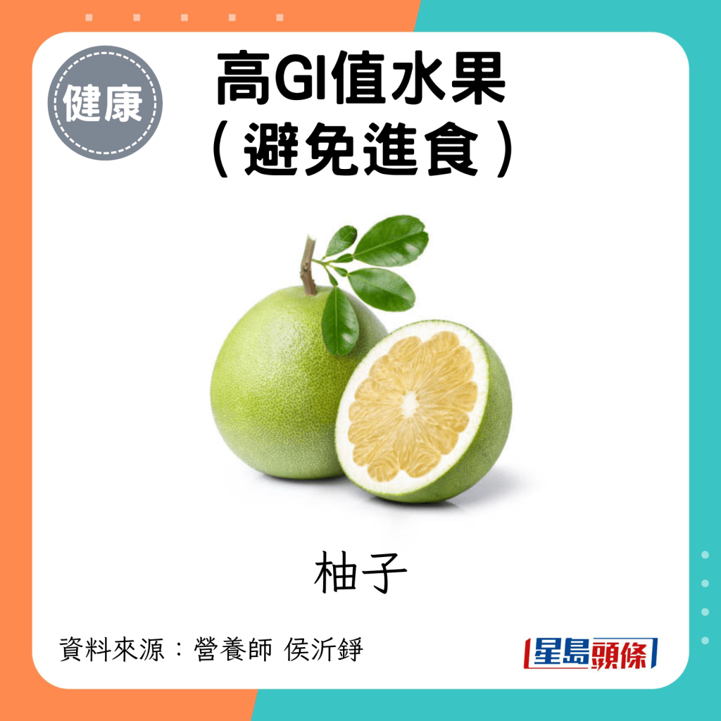 高GI值水果（避免進食）：柚子。