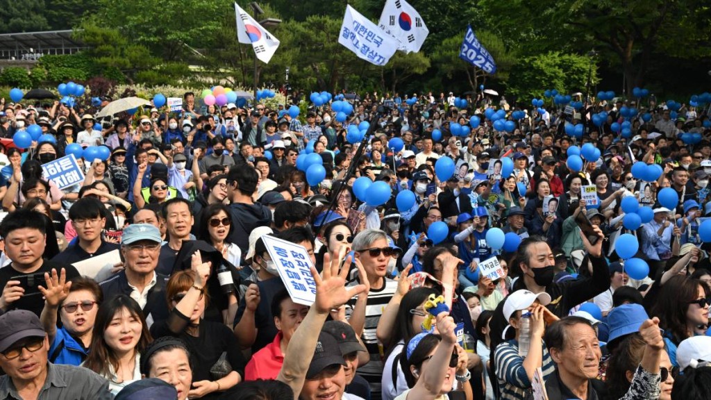 南韓共同民主黨總統候選人李在明的支持者。法新社