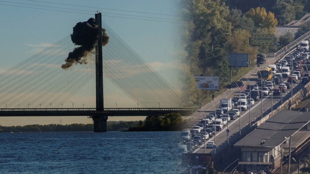俄軍連炸基輔2條主要跨河大橋，導致市區交通全面癱瘓。 路透社