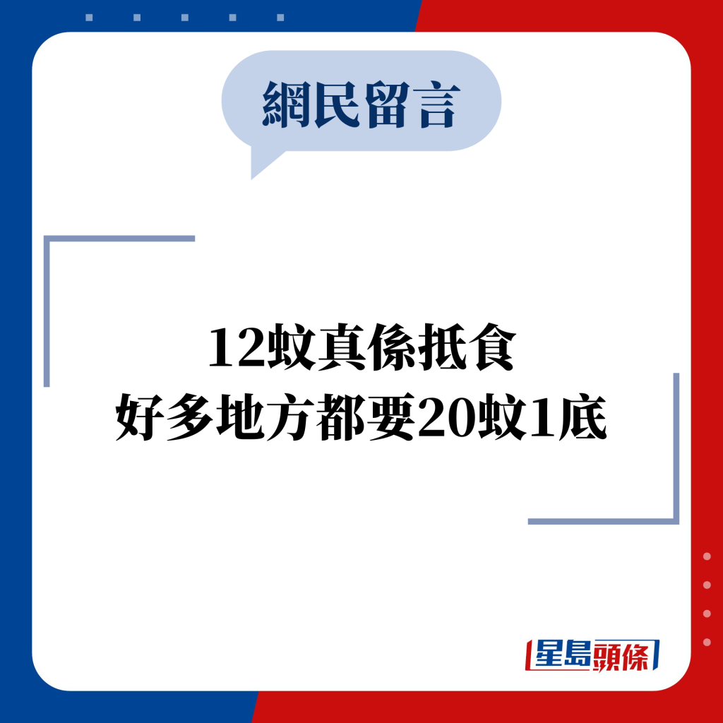 網民留言：12蚊真係抵食 好多地方都要20蚊1底