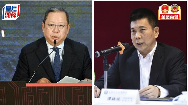 林建岳（左）稱習近平當選是民心所向，譚錦球（右）指國家將繼續飛躍前進。