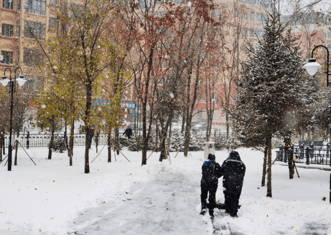 黑龍江省下起暴雪，積雪甚厚。 
