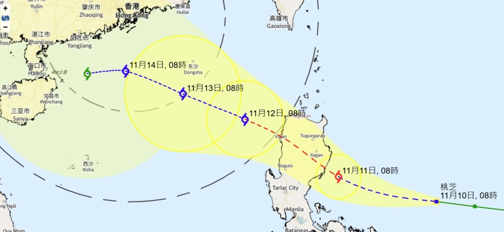 強烈熱帶風暴桃芝預料會在周三至周四（11月13至14日）最接近本港。