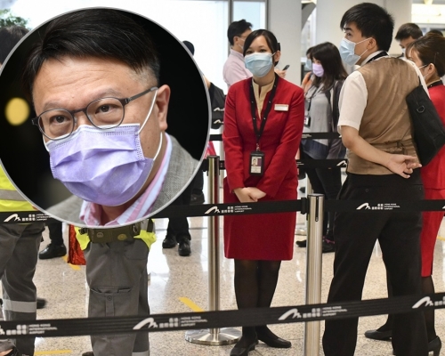政府專家顧問許樹昌(小圖)籲機場和酒店員工盡快打疫苗。資料圖片