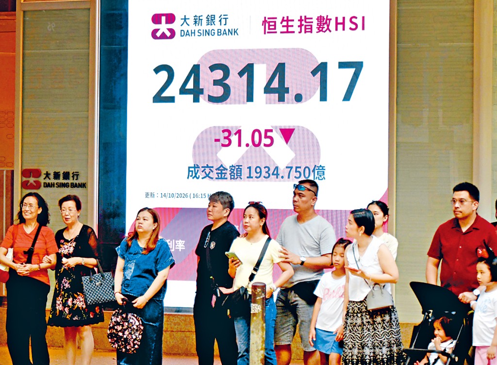 恒指昨日收報24314點，跌31點。