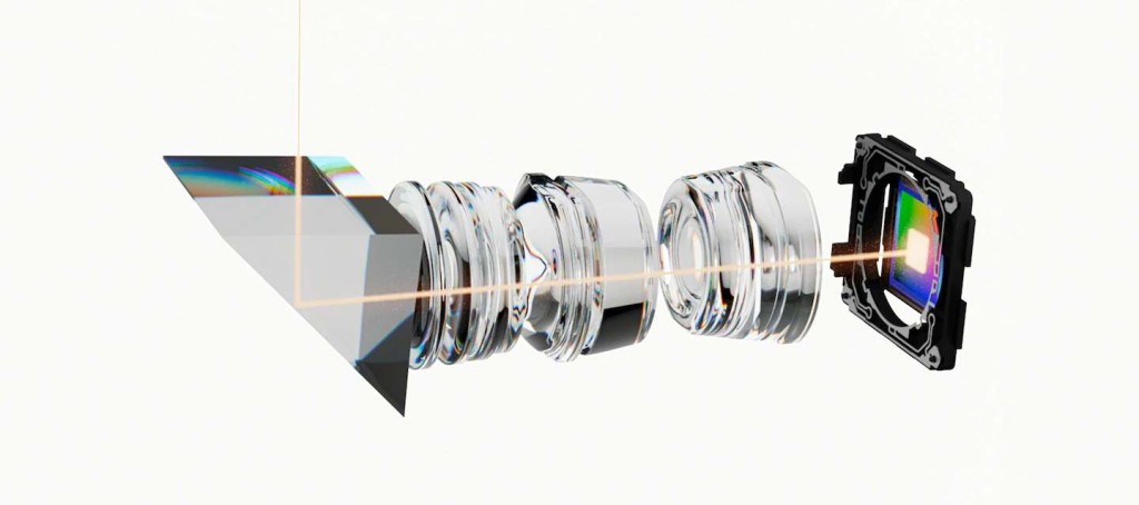 潛望式遠攝鏡可利用鏡片調整，分別提供70mm及105mm兩個拍攝焦段。