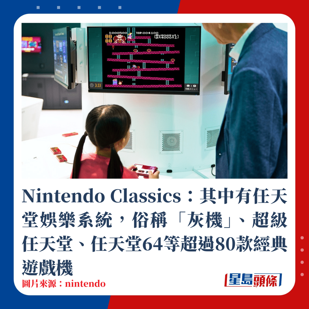 Nintendo Classics：其中有任天堂娛樂系統，俗稱「灰機」、超級任天堂、任天堂64等超過80款經典遊戲機